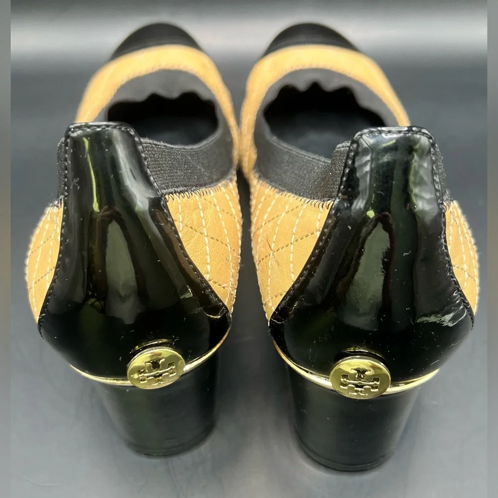 Tory Burch Black and Tan‎ Heels, Pre-Owned, Size: 10M